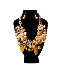 Chunky Chain  Pearl and Bead Necklace Set