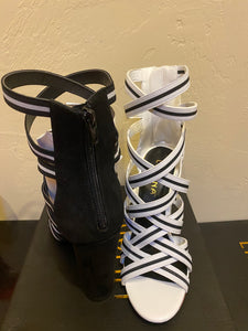 Black/White Chunky Heel Sandals