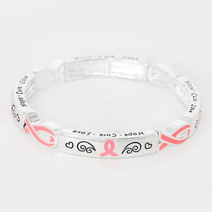 hope Cure Love" Pink Ribbon Symbol Stretch Bracelet