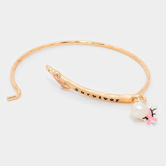 "survivor" Pink Ribbon Symbol Wings Charm Bracelet