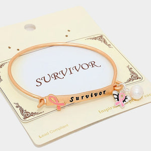 "survivor" Pink Ribbon Symbol Wings Charm Bracelet